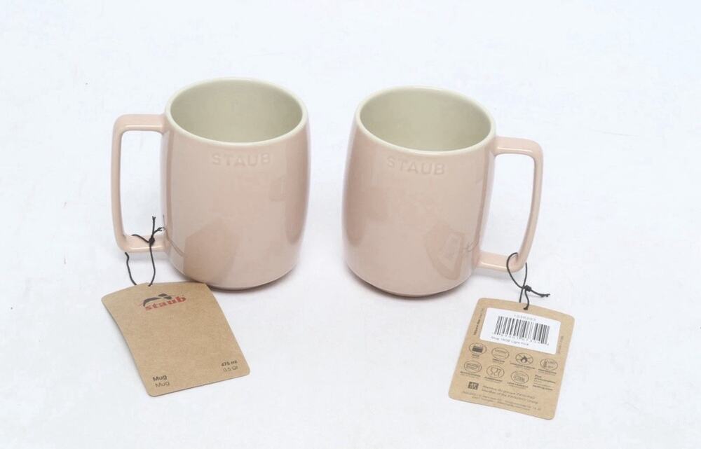2 STAUB Ceramic Stacking Mug 16 oz Light Blush Pink New with Tags